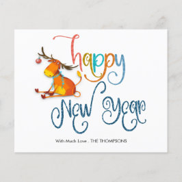 Budget Cute Reindeer Glitter Happy Nieuwjaar Kaart