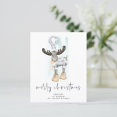Budget Cute Reindeer Script Merry Kerstmis Kaart (Staand voorkant)