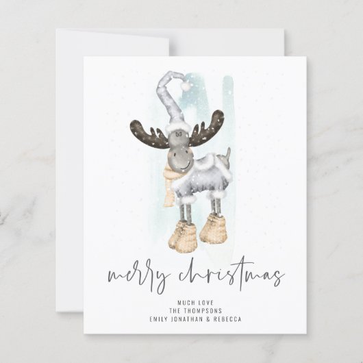 Budget Cute Reindeer Script Merry Kerstmis Kaart (Voorkant)