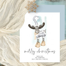 Budget Cute Reindeer Script Merry Kerstmis Kaart