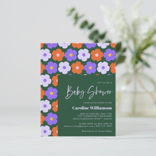 Budget Cute Retro Flower Paars Green Baby shower (Staand voorkant)