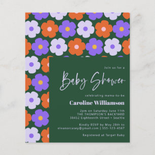 Budget Cute Retro Flower Paars Green Baby shower