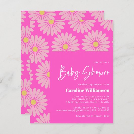 Budget Cute Scandinavian Flower Pink Baby shower (Voorkant / Achterkant)