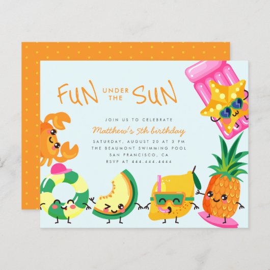 Budget Cute Summer Fun onder Sun Kids Birthday (Voorkant / Achterkant)