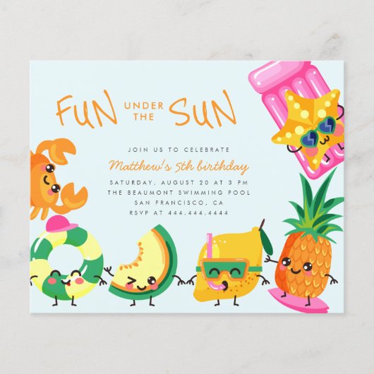 Budget Cute Summer Fun onder Sun Kids Birthday (Voorkant)