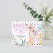 Budget Cute Unicorn Pink Baby shower Uitnodiging (Staand voorkant)