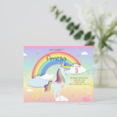 BUDGET Cute Unicorn Rainbow Girls Uitnodiging (Staand voorkant)