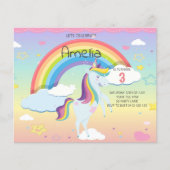 BUDGET Cute Unicorn Rainbow Girls Uitnodiging (Voorkant)