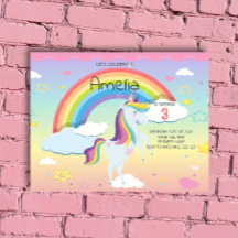 BUDGET Cute Unicorn Rainbow Girls Uitnodiging