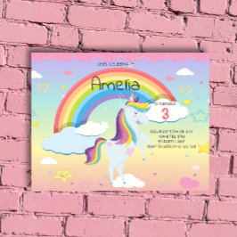 BUDGET Cute Unicorn Rainbow Girls Uitnodiging