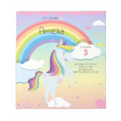 BUDGET Cute Unicorn Rainbow Girls Uitnodiging Notitieblok (Voorkant)