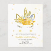 BUDGET Cute Waterverf Unicorn gele uitnodiging (Voorkant)