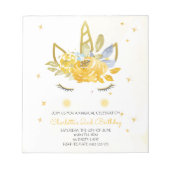 BUDGET Cute Waterverf Unicorn gele uitnodiging Notitieblok (Voorkant)