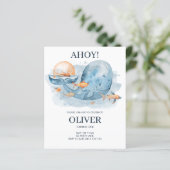 BUDGET Cute Waterverf Whale Birthday Uitnodiging (Staand voorkant)