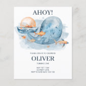 BUDGET Cute Waterverf Whale Birthday Uitnodiging (Voorkant)