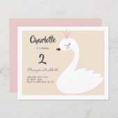 BUDGET Cute White Swan Birthday Uitnodiging (Voorkant / Achterkant)