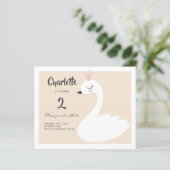 BUDGET Cute White Swan Birthday Uitnodiging (Staand voorkant)
