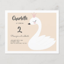 BUDGET Cute White Swan Birthday Uitnodiging