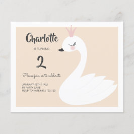 BUDGET Cute White Swan Birthday Uitnodiging