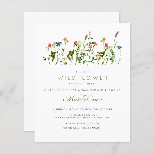 Budget Cute Wildflower Baby shower Uitnodiging (Voorkant / Achterkant)