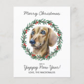 Budget Dachshund Dog Merry Christmas Wreath Kaart (Voorkant)