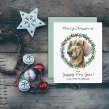 Budget Dachshund Dog Merry Christmas Wreath Kaart