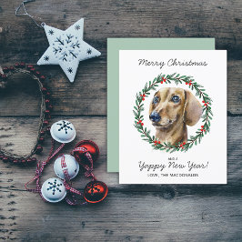 Budget Dachshund Dog Merry Christmas Wreath Kaart