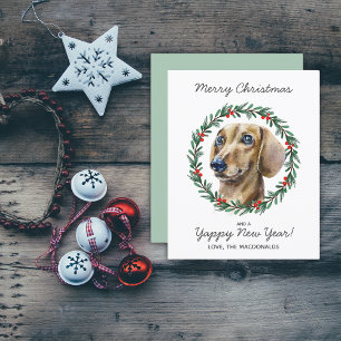 Budget Dachshund Dog Merry Christmas Wreath Kaart