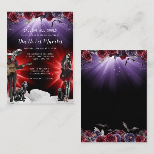 Budget Dag van de Doden Bloemen Uitnodiging (Voorkant / Achterkant)