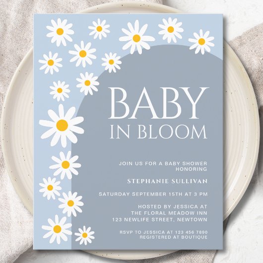 Budget Daisy Baby in Bloom Blue Baby shower Invite