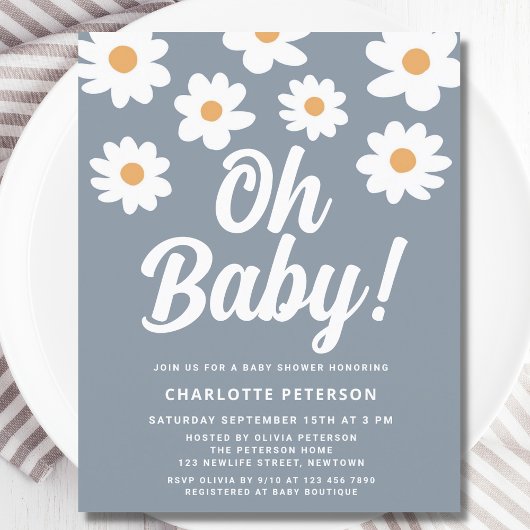 Budget Daisy Blue Baby shower Invitation