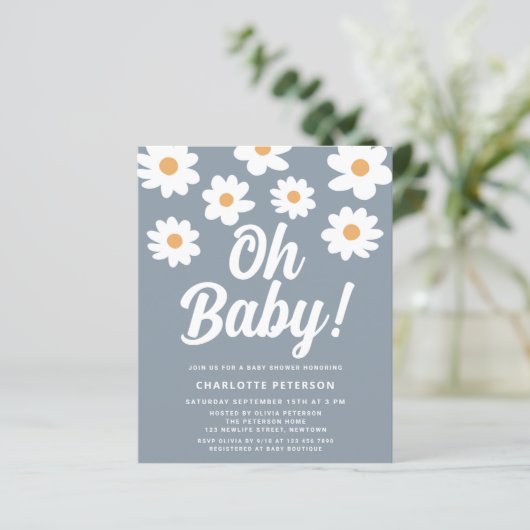 Budget Daisy Blue Baby shower Invitation (Staand voorkant)