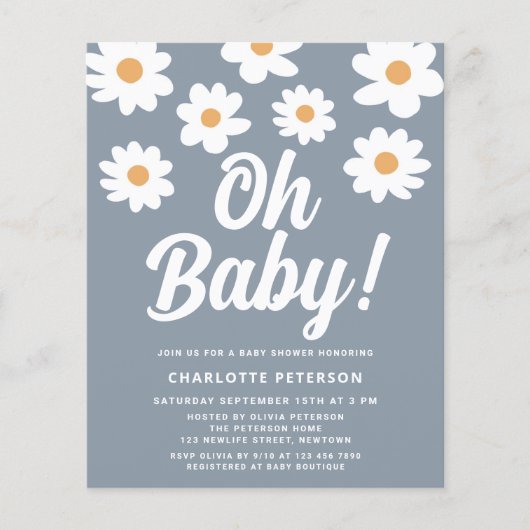 Budget Daisy Blue Baby shower Invitation (Voorkant)