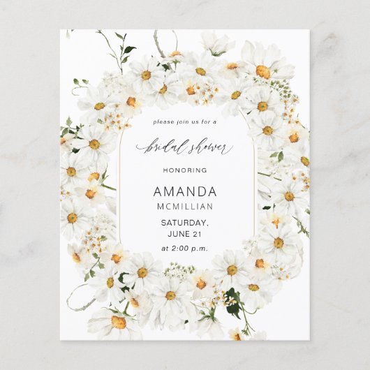 Budget Daisy White Floral Vrijgezellenfeest Flyer (Voorkant)