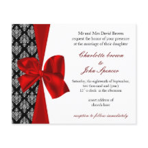 Budget Damask Black Red Wedding Uitnodiging