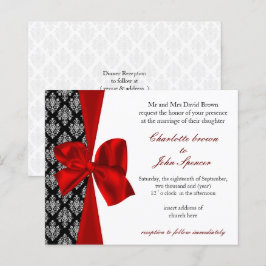 Budget Damask Black Red Wedding Uitnodiging