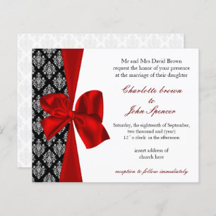 Budget Damask Black Red Wedding Uitnodiging