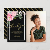 Budget Dank u kaart Hot Pink Bloemen Foto Afstudee (Voorkant / Achterkant)