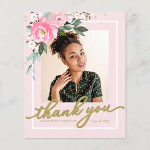 Budget Dankkaart Hot Pink Bloemen Afstudeerfoto