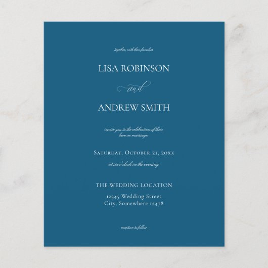 Budget Dark Blue Calligraphy Wedding Flyer (Voorkant)