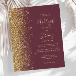 Budget Dark Burgundy Gold Glitter Wedding Invite