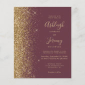 Budget Dark Burgundy Gold Glitter Wedding Invite (Voorkant)