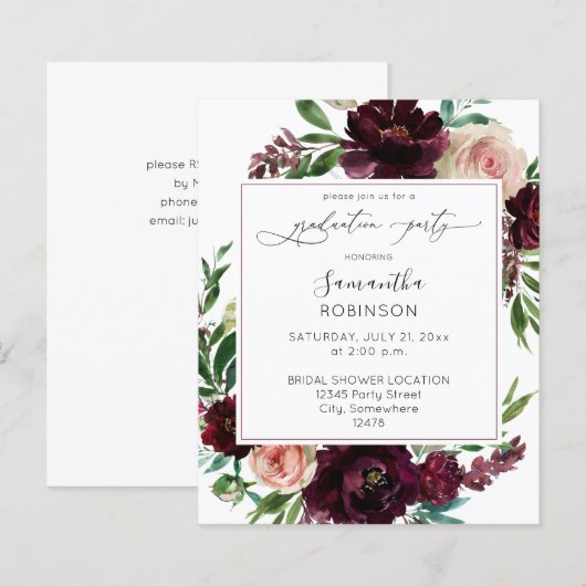 Budget Dark Burgundy & Pink Floral Gradual Party (Voorkant / Achterkant)