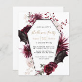 Budget Dark Floral Burgundy Halloween Party Invite (Voorkant / Achterkant)