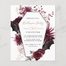 Budget Dark Floral Burgundy Halloween Party Invite