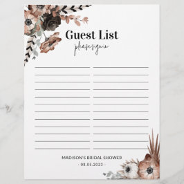 Budget Dark Florals Vrijgezellenfeest Guest Sheet Flyer