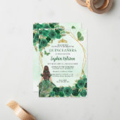 Budget Dark Green Gold Prinses Quinceañera Notitiekaartje (Voorkant / Achterkant in situ)