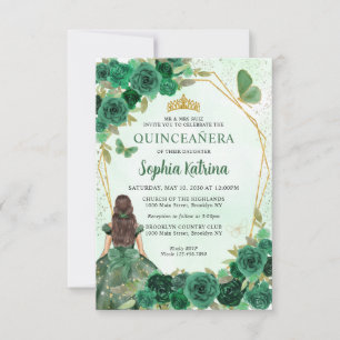 Budget Dark Green Gold Prinses Quinceañera Notitiekaartje