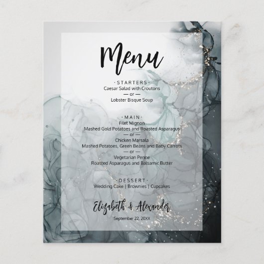 Budget Dark Marble Wedding Menu Flyer (Voorkant)