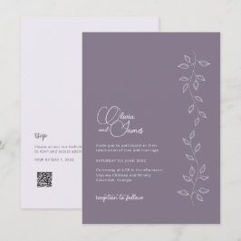 BUDGET Dark Violet bruiloft uitnodiging met QR-cod